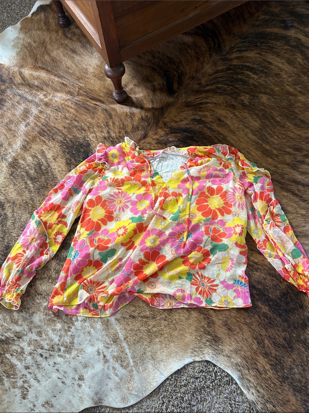 Sugarlips Floral V-Neck Long Sleeve Blouse - Pink, Yellow, Orange, Green, White